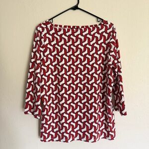 Women’s NWOT Talbots Geometric Design Blouse Red Navy White 3/4 Sleeve Sz X